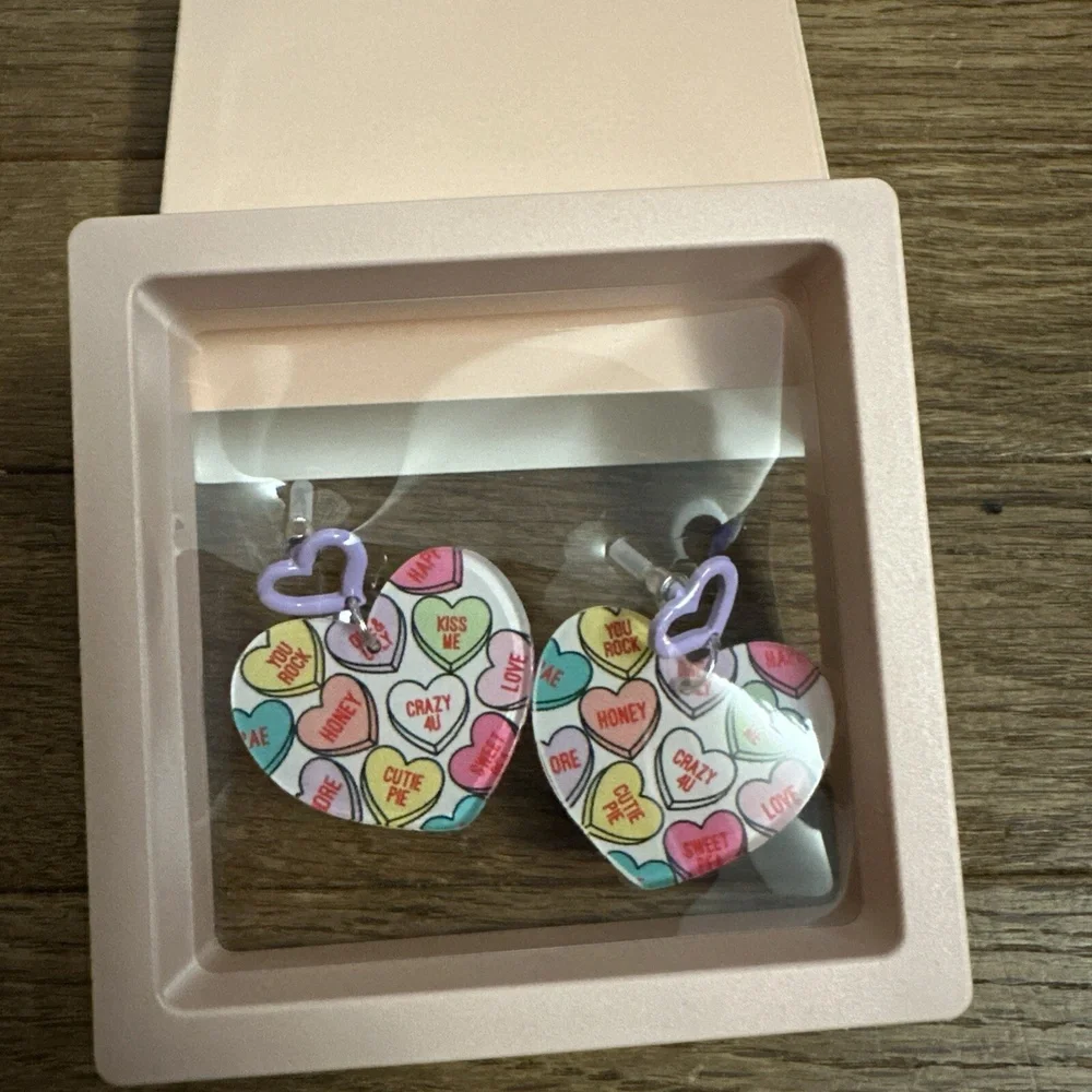 Pink Valentines Day Heart Dangle‎ Earring Pink Purple New